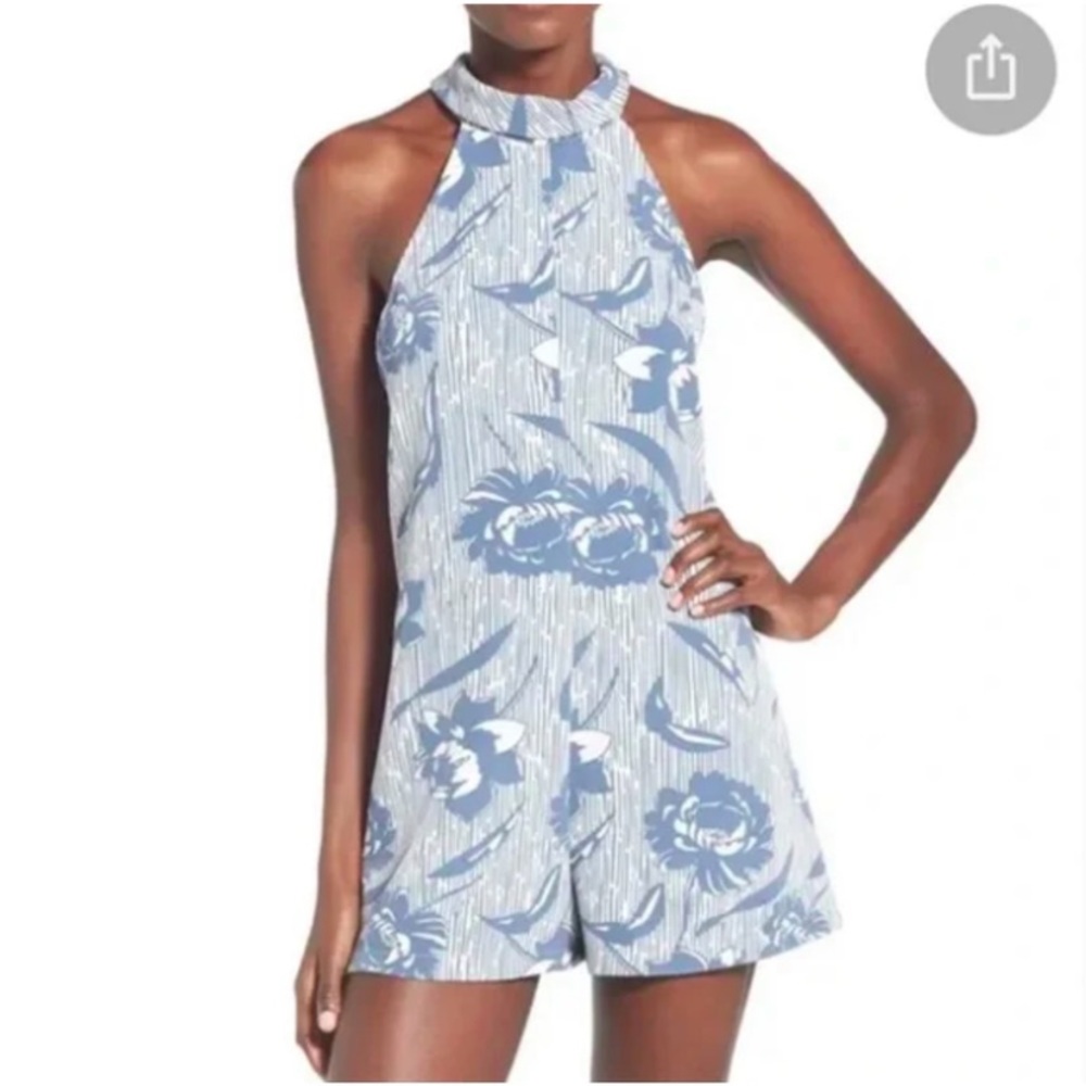 Astr Blue Floral Halter Jumpsuit